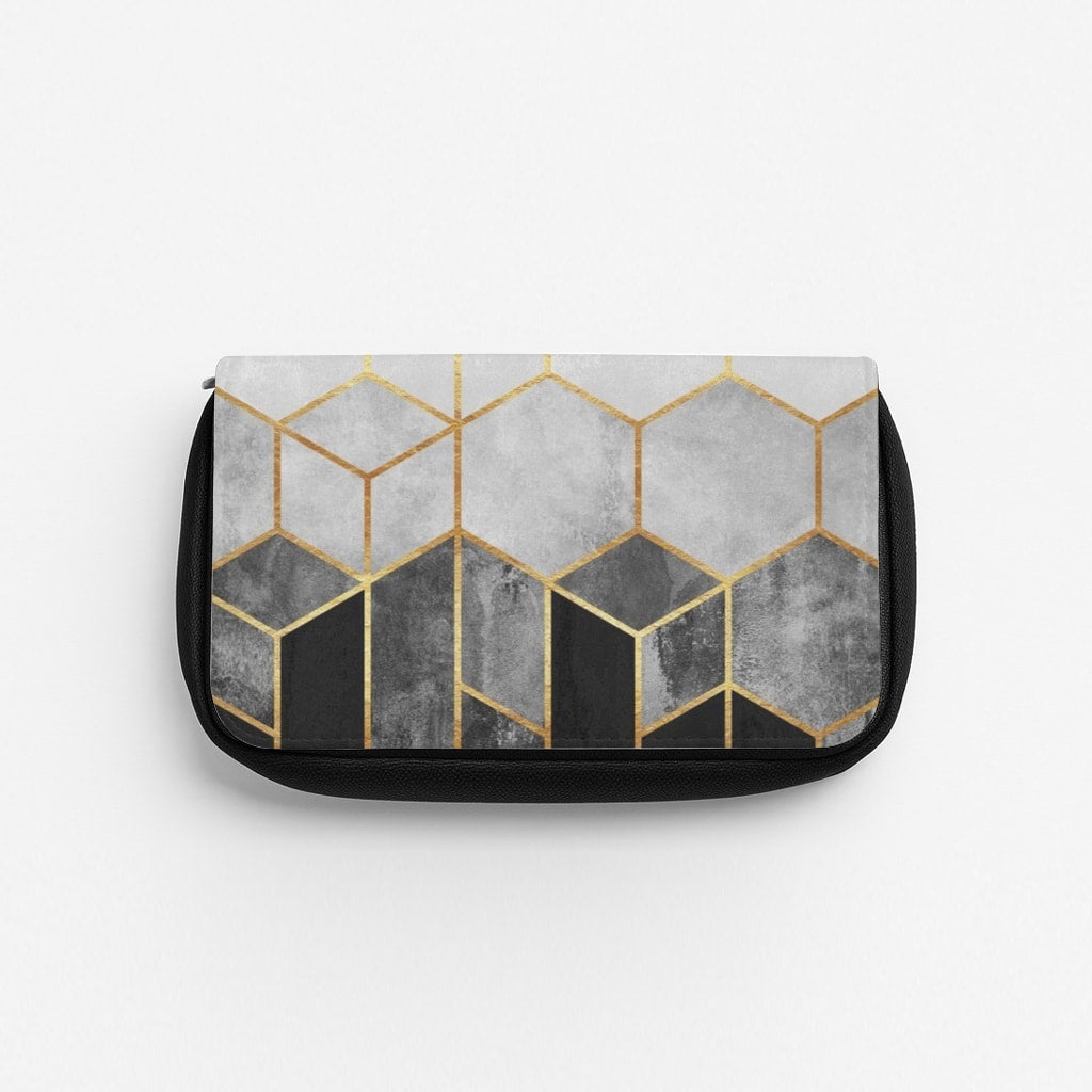 Black White & Gold Honeycomb Pattern Pencil Case