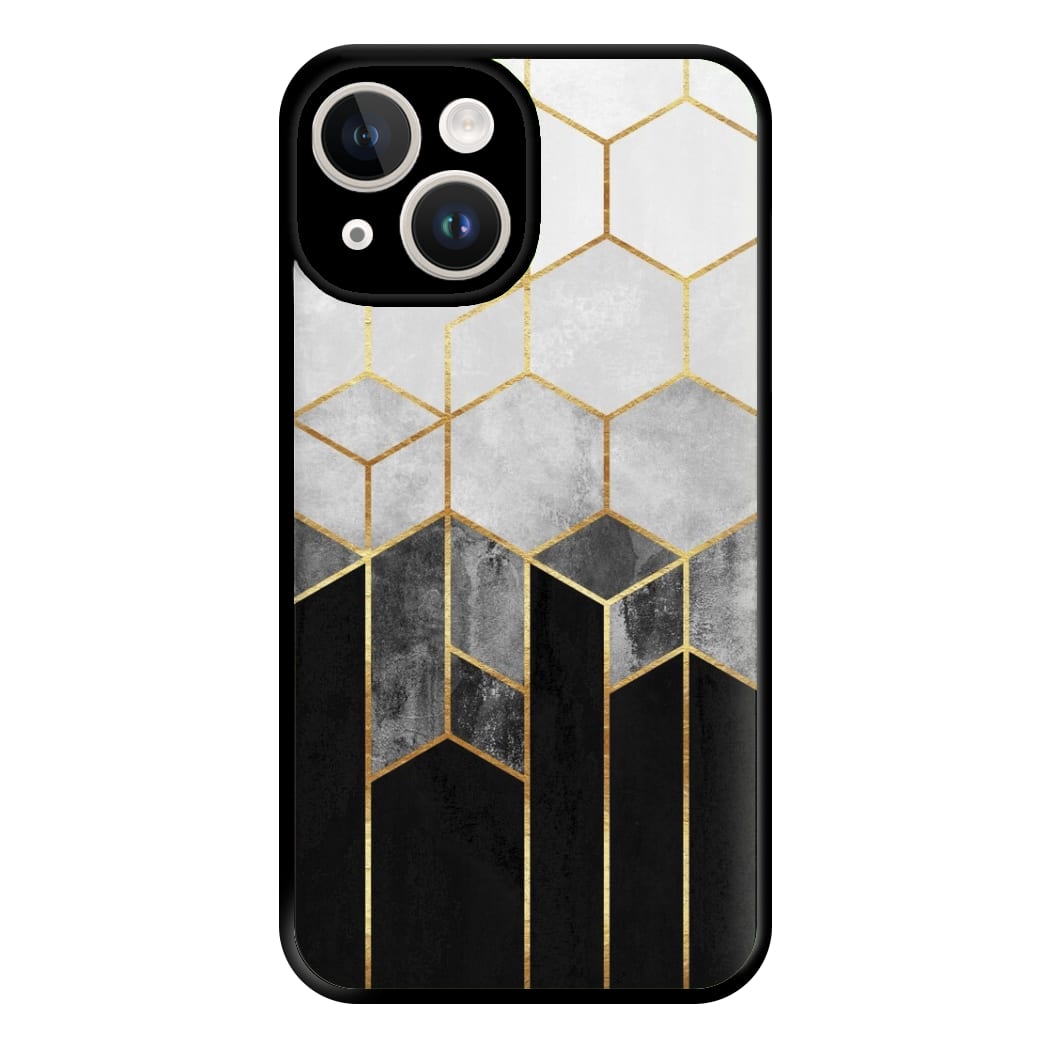 Black White & Gold Honeycomb Pattern Phone Case for iPhone 14