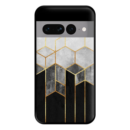 Black White & Gold Honeycomb Pattern Phone Case for Google Pixel 7 Pro