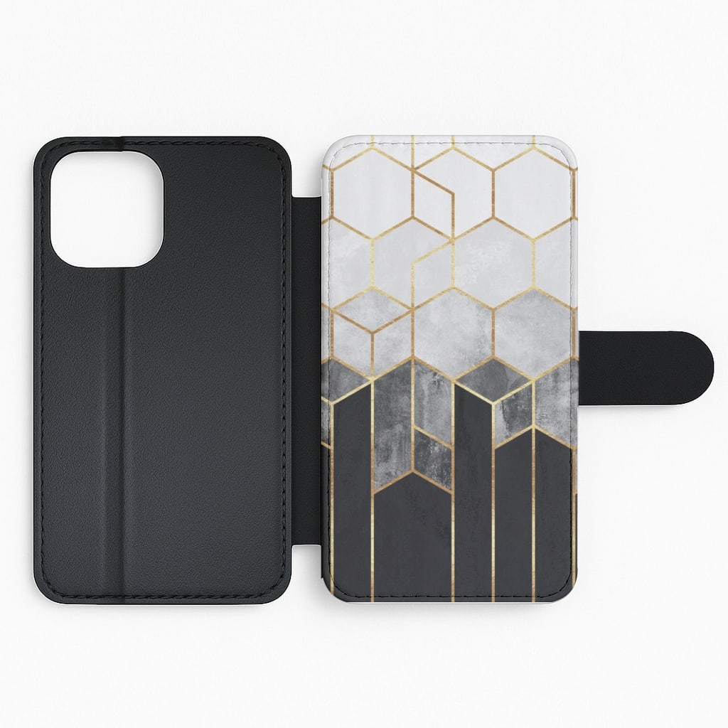 Black White & Gold Honeycomb Pattern Flip Phone Case