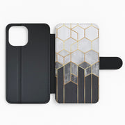 Black White & Gold Honeycomb Pattern Flip / Wallet Phone Case 2