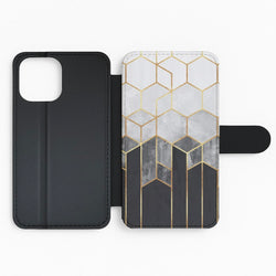 Black White & Gold Honeycomb Pattern Flip Phone Case