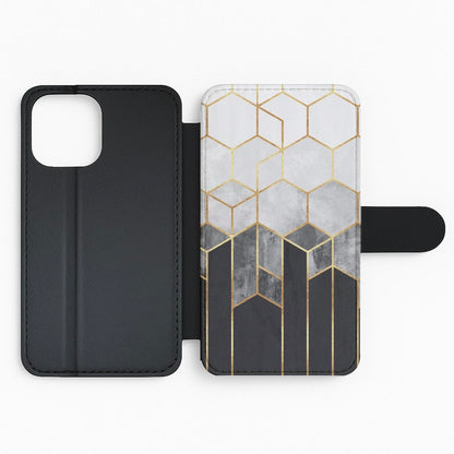 Black White & Gold Honeycomb Pattern Flip Phone Case