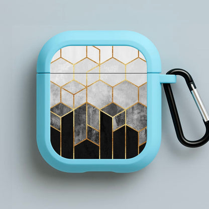 Black White & Gold Honeycomb Pattern Blue AirPods Case