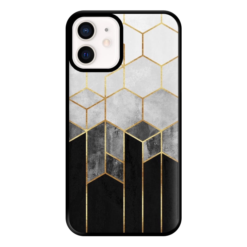 Black White & Gold Honeycomb Pattern Phone Case for iPhone 13 Mini