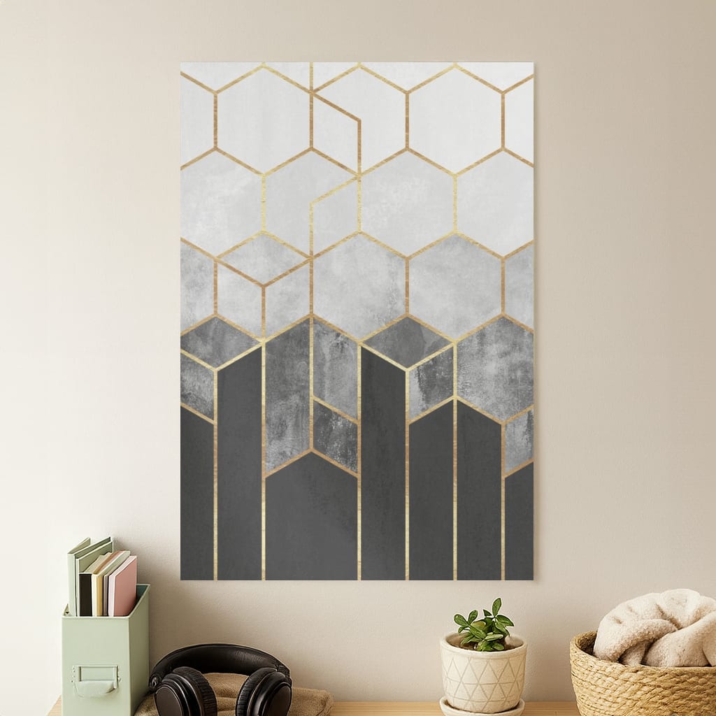 Black White & Gold Honeycomb Pattern Poster
