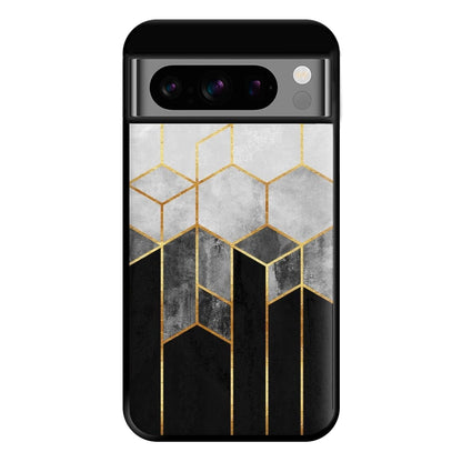 Black White & Gold Honeycomb Pattern Phone Case for Google Pixel 8 Pro