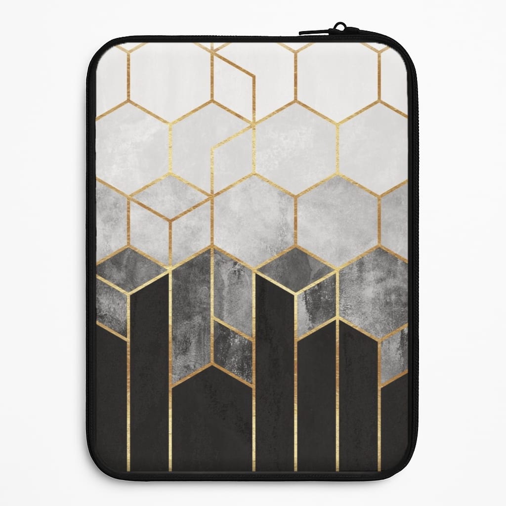 Black White & Gold Honeycomb Pattern Universal Laptop Sleeve