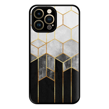 Black White & Gold Honeycomb Pattern Phone Case for iPhone 14 Pro Max