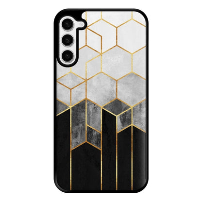 Black White & Gold Honeycomb Pattern Phone Case for Galaxy S23 Plus