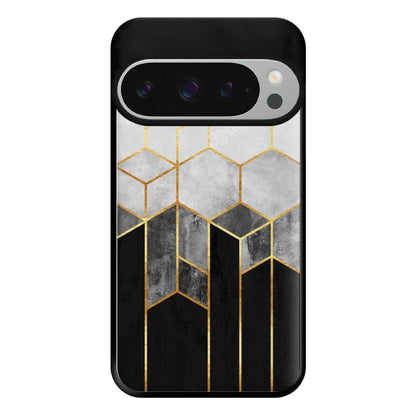 Black White & Gold Honeycomb Pattern Phone Case for Google Pixel 9 Pro XL