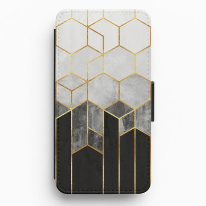 Black White & Gold Honeycomb Pattern Flip / Wallet Phone Case