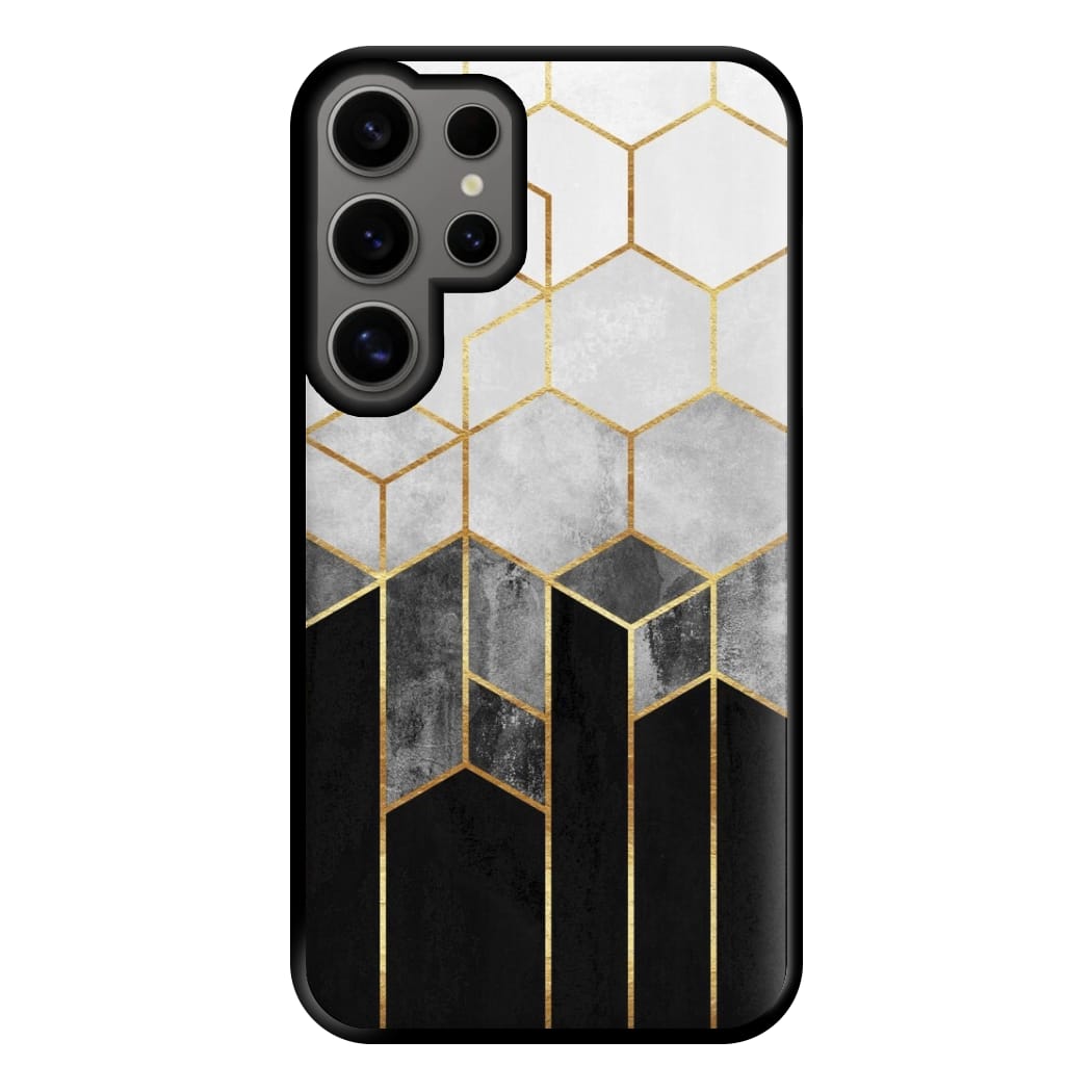 Black White & Gold Honeycomb Pattern Phone Case for Galaxy S24 Ultra