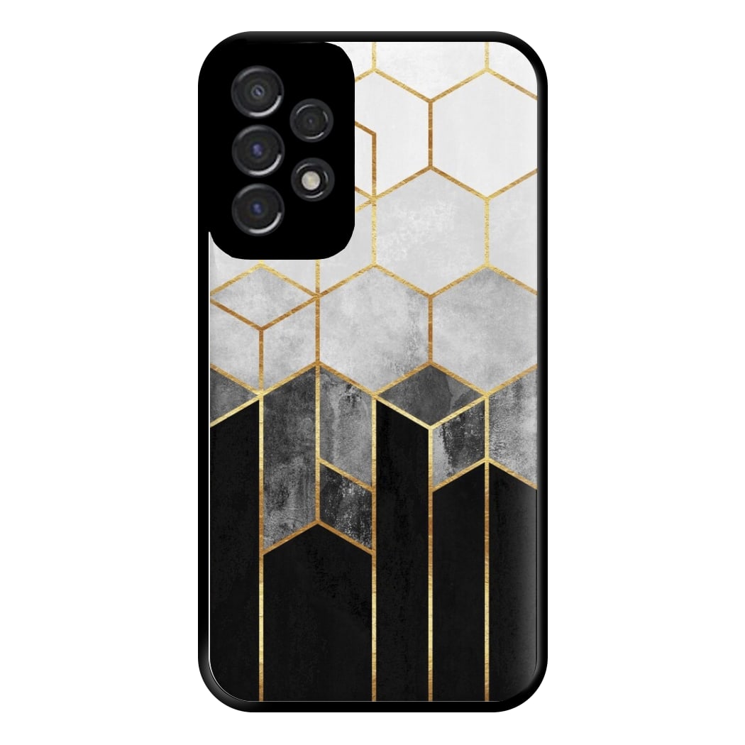 Black White & Gold Honeycomb Pattern Phone Case for Galaxy A53