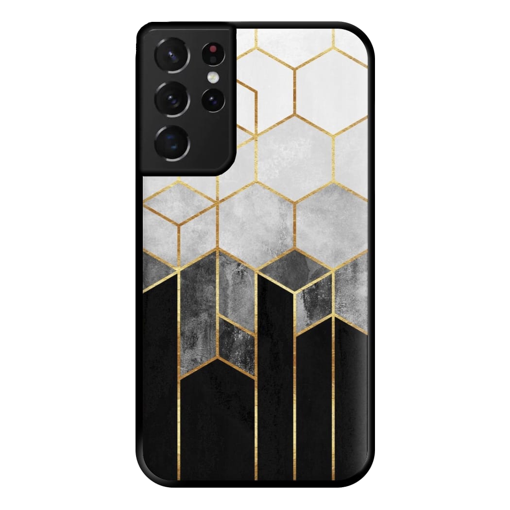 Black White & Gold Honeycomb Pattern Phone Case for Galaxy S21 Ultra