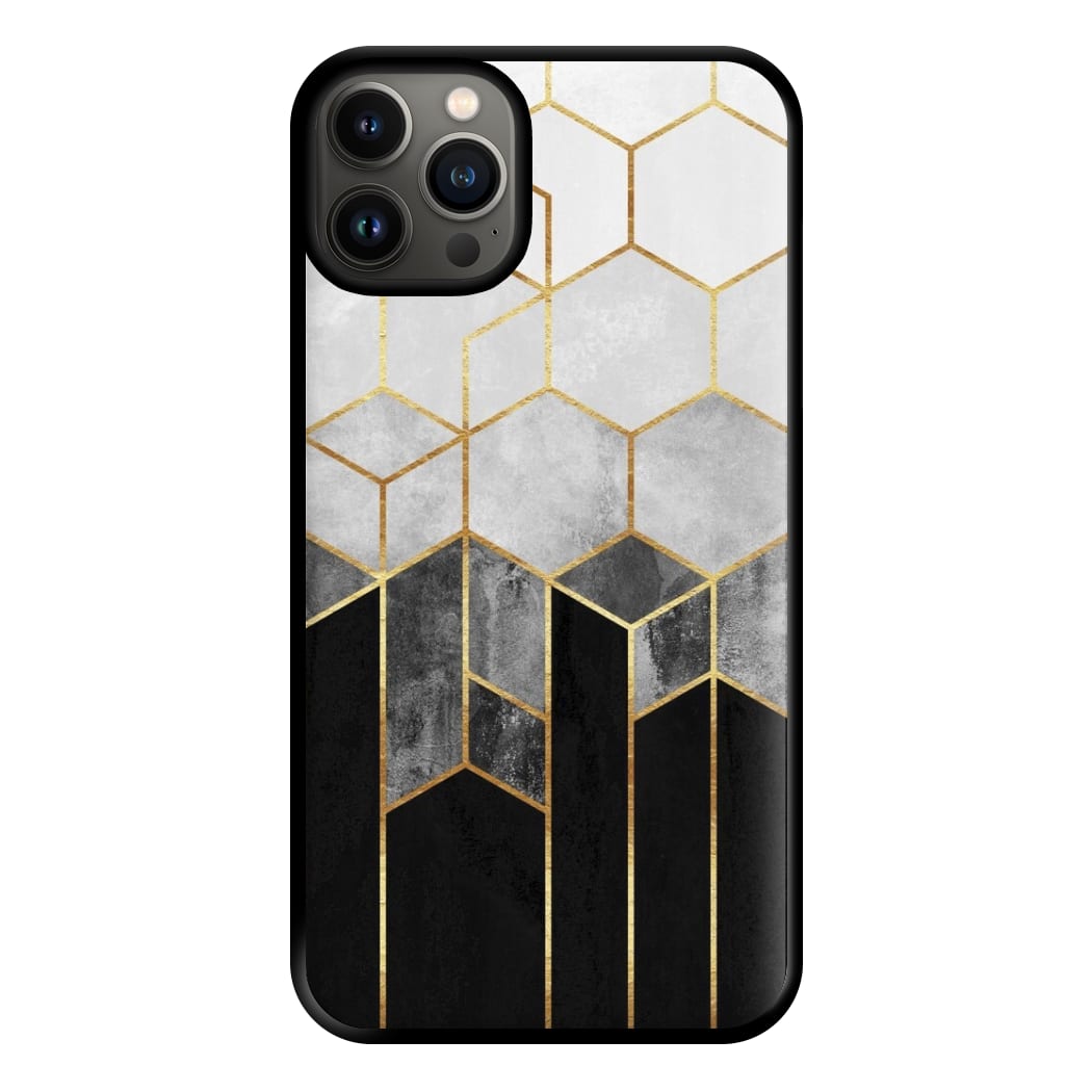 Black White & Gold Honeycomb Pattern Phone Case for iPhone 13