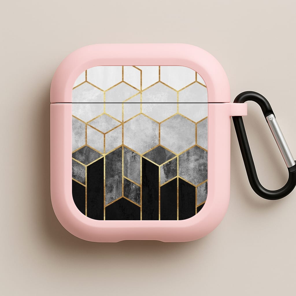 Black White & Gold Honeycomb Pattern Pink AirPods Case