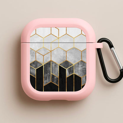 Black White & Gold Honeycomb Pattern Pink AirPods Case