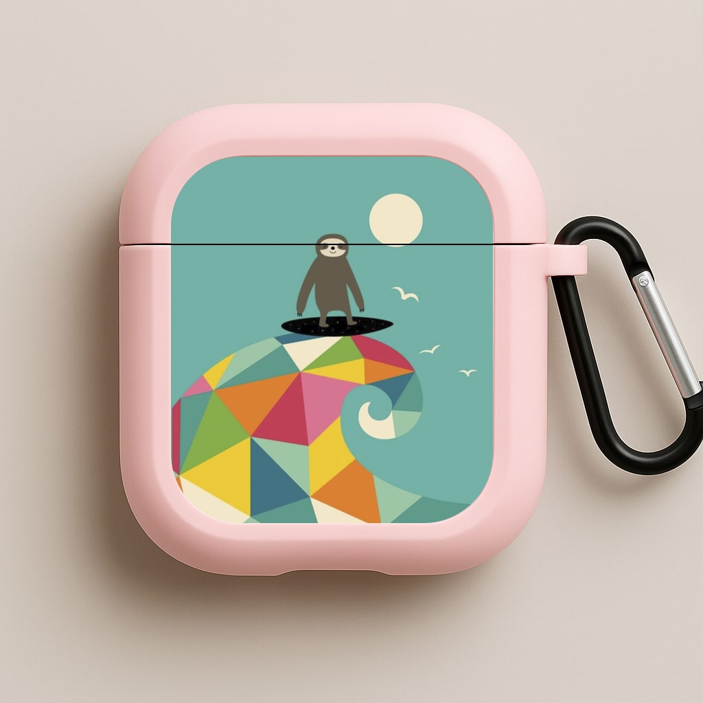 Surfing Sloth Pink AirPods Case