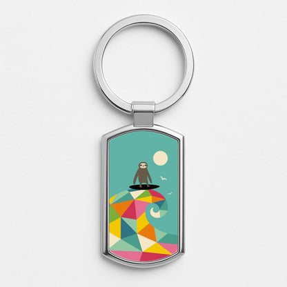 Surfing Sloth Silver Keyring