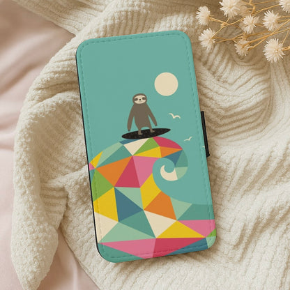 Surfing Sloth Wallet Phone Case