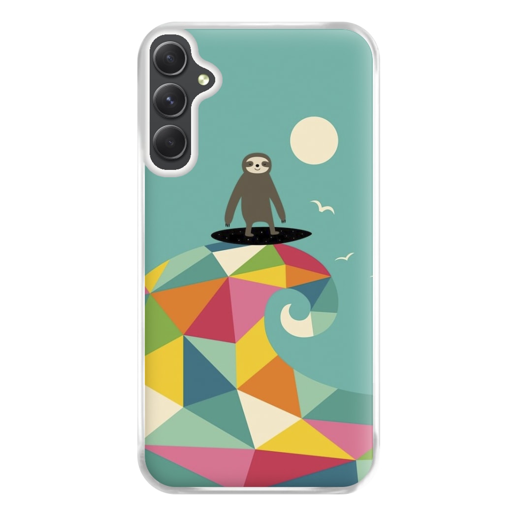 Surfing Sloth Phone Case for Galaxy A34