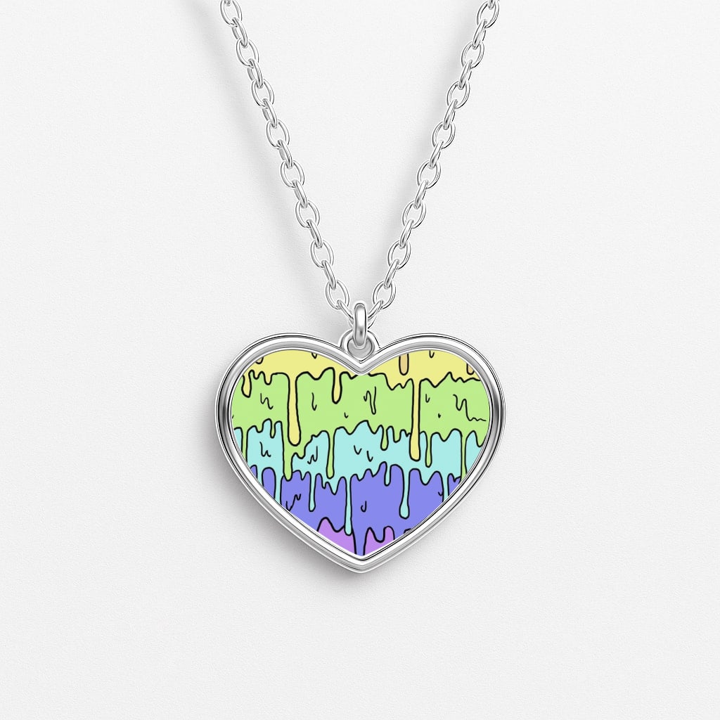 Dripping Rainbow Heart Necklace