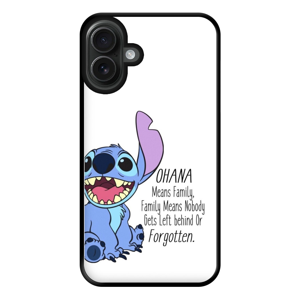 Ohana Means Family - Blue Alien Phone Case for iPhone 16 Plus