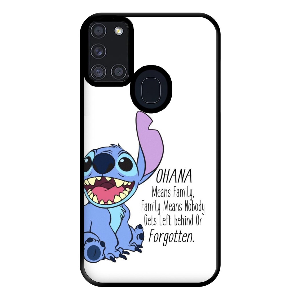 Ohana Means Family - Blue Alien Phone Case for Galaxy A21s