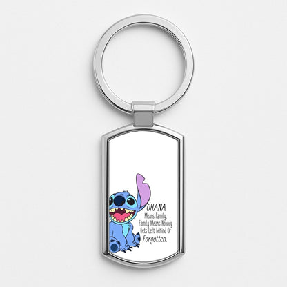 Ohana Means Family - Blue Alien Silver Keyring