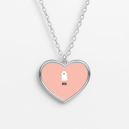 Boo - Ghost Halloween Heart Necklace