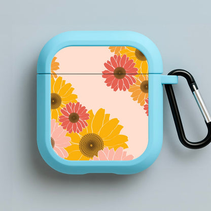 Sunflower Floral Pattern Blue AirPods Case