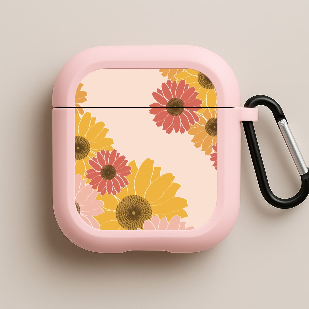 Sunflower Floral Pattern Pink AirPods Case