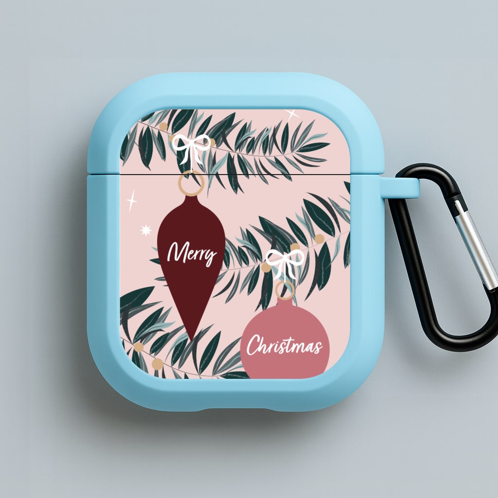 Merry Christmas Blue AirPods Case