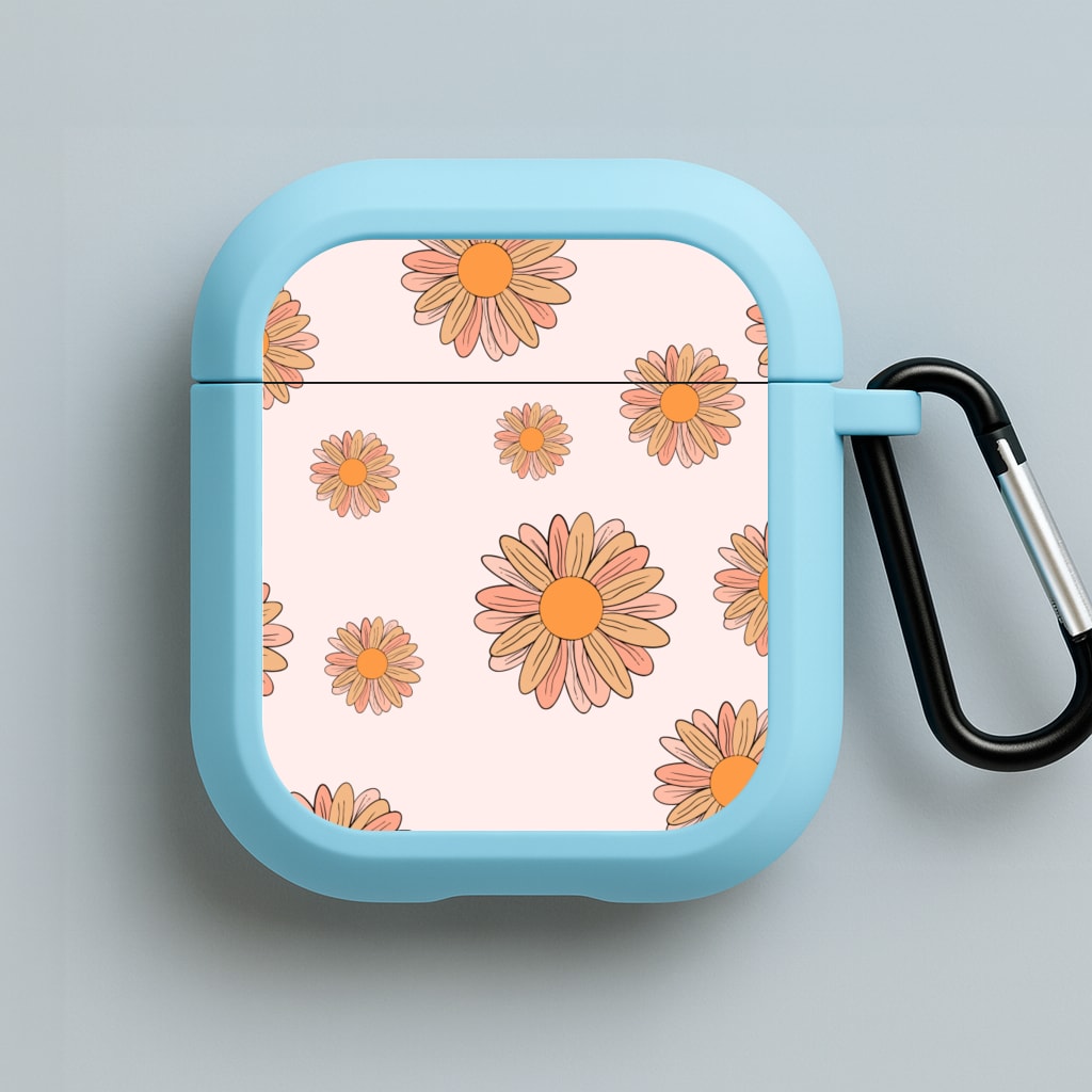 Peach Daisy Blue AirPods Case