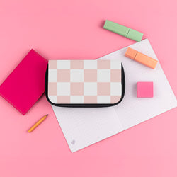 Pink And White Checkers Pencil Case