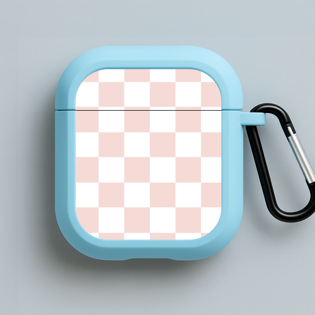 Pink And White Checkers Blue AirPods Case
