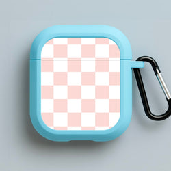Pink And White Checkers Blue AirPods Case