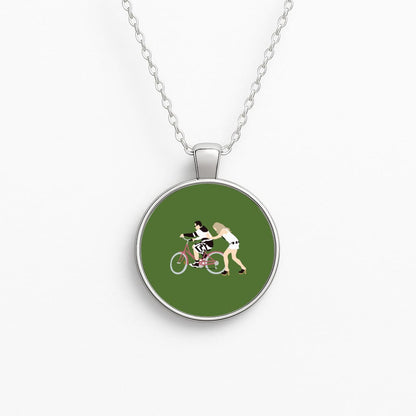 David Riding A Bike Circle Necklace