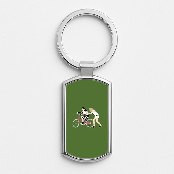David Riding A Bike Silver Keyring