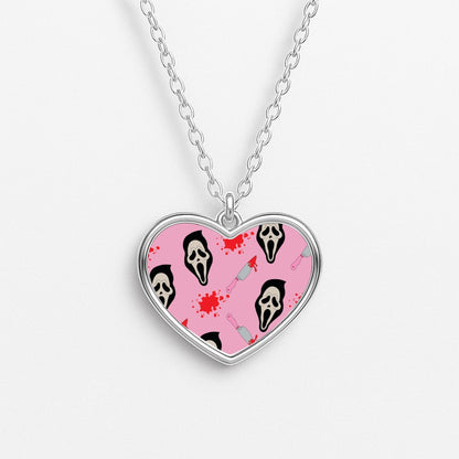 Pink Ghostface Pattern - Scream Heart Necklace