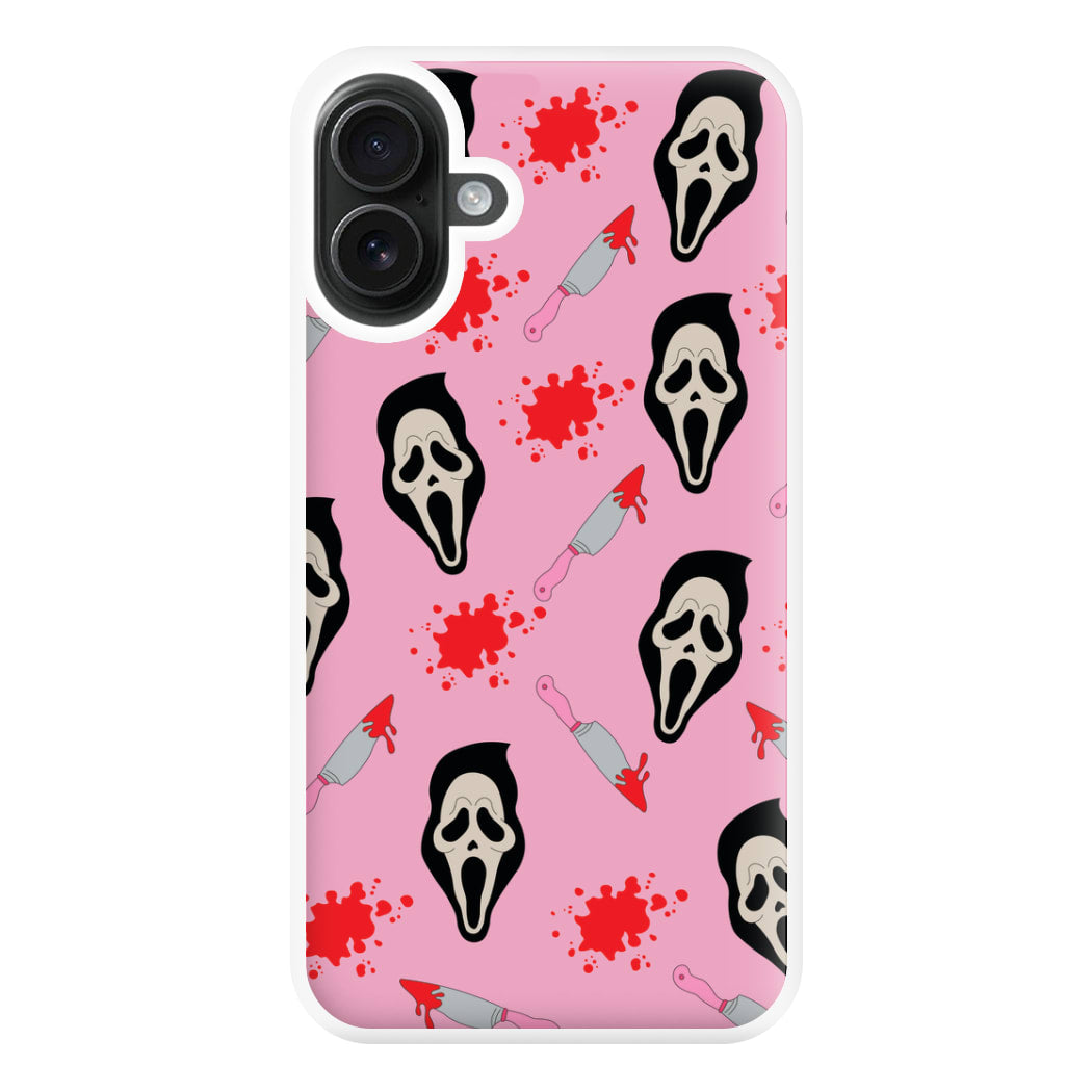 Pink Ghostface Pattern - Scream Phone Case for iPhone 16 Plus