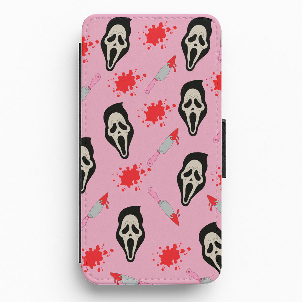 Pink Ghostface Pattern - Scream Flip / Wallet Phone Case