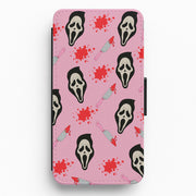 Pink Ghostface Pattern - Scream Flip / Wallet Phone Case 1