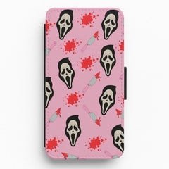 Pink Ghostface Pattern - Scream Flip / Wallet Phone Case