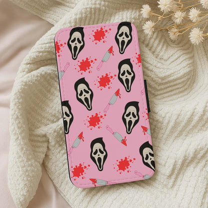Pink Ghostface Pattern - Scream Wallet Phone Case