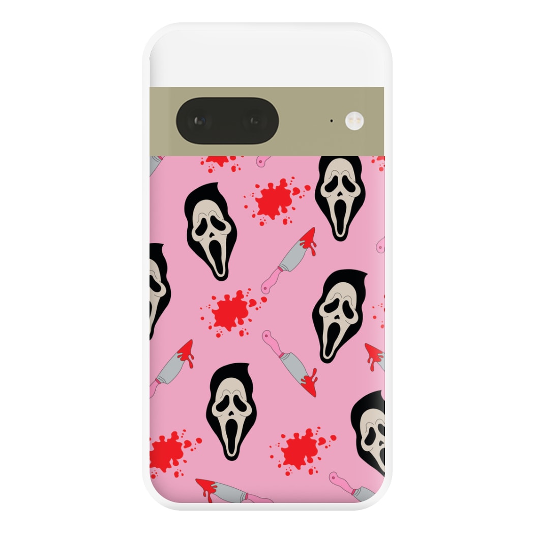 Pink Ghostface Pattern - Scream Phone Case for Google Pixel 7a