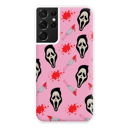 Pink Ghostface Pattern - Scream Phone Case for Galaxy S21 Ultra