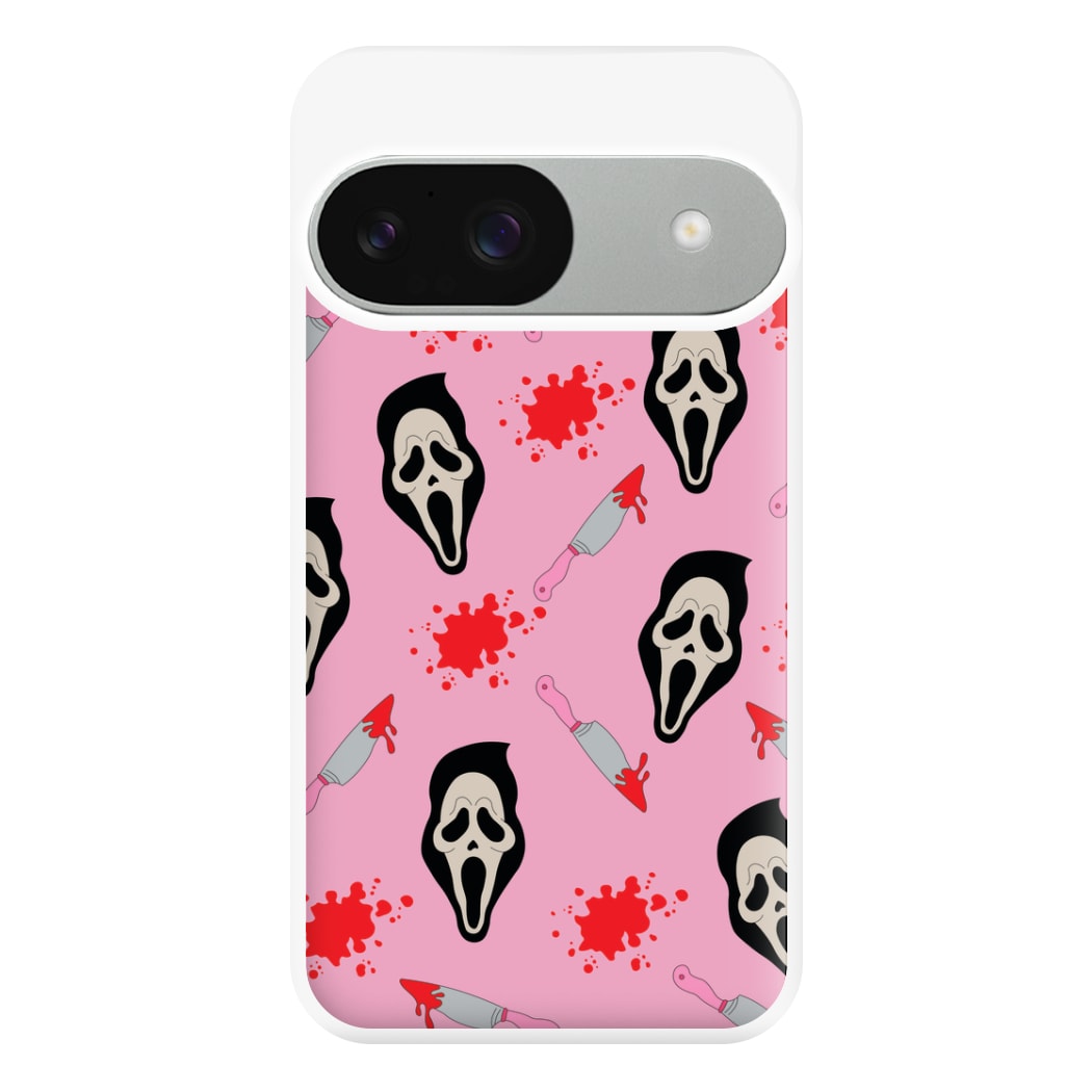 Pink Ghostface Pattern - Scream Phone Case for Google Pixel 9 / 9 Pro