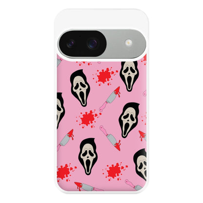 Pink Ghostface Pattern - Scream Phone Case for Google Pixel 9 / 9 Pro